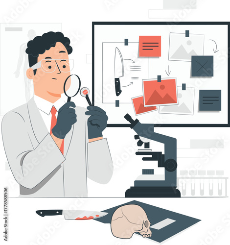 Forensic scientist examines evidence at crime scene investigation forensic science detective