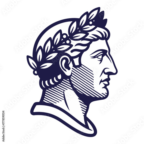 Elegant Profile Portrait of a Laurel-Wreathed Roman Emperor for Historical Designs