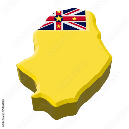 Island Map of Niue with Flag Overlay on Country Silhouette

