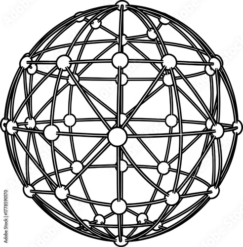Wireframe globe with interconnected nodes and lines, representing a network or data structure