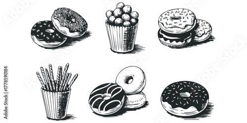 Assortment of Hand Drawn Pastries and Treats