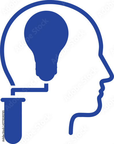  Conceptual illustration of a light bulb inside a human head silhouette, symbolizing an idea or innovation