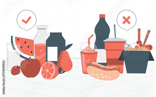 Healthy food selection versus unhealthy food selection fruits vegetables