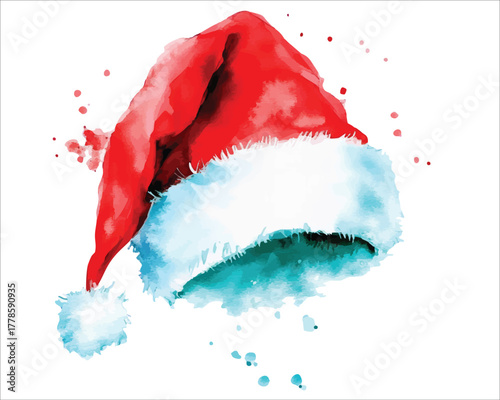 Santa Claus hat watercolor Christmas hand drawn illustration isolated on white background New Year 2026 decoration