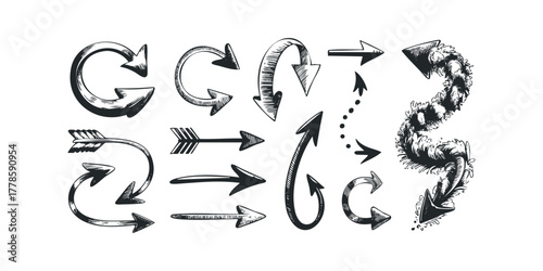 Collection of hand-drawn sketch arrows for directional guidance
