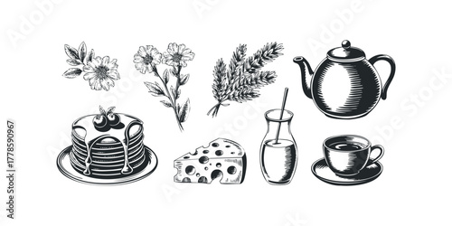 Hand drawn breakfast and beverage collection