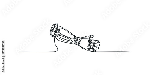 Single line drawing of a robotic arm reaching out