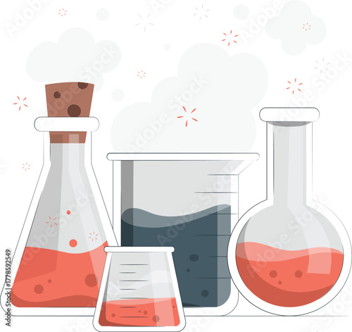 Laboratory glassware with colorful liquids chemistry vector