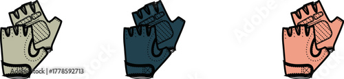 A versatile set of illustrated fingerless gloves in multiple colors, perfect icons for sports, fitness, and active lifestyle concepts