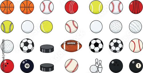 Sports Balls Galore, a vibrant collection of various sports balls, each with its unique design, arranged in a visually engaging pattern, representing the diverse world of athletic competition.