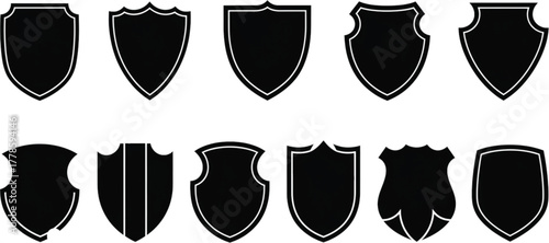 Vector illustration set of heraldic shields and security badges with gold decoration for protection and safety design elements