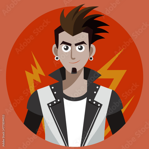 Cool punk rocker guy with spiky hair and leather jacket silhouette