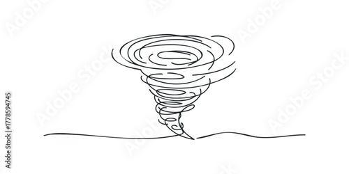 Single line drawing of a swirling tornado
