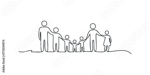Family unit drawn in continuous line style