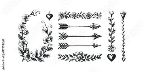 Hand Drawn Floral Frames and Arrows Collection
