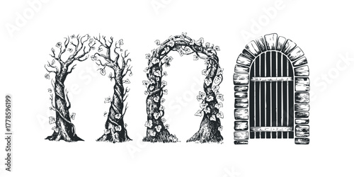 Archway with Trees and Stone Gate Illustration