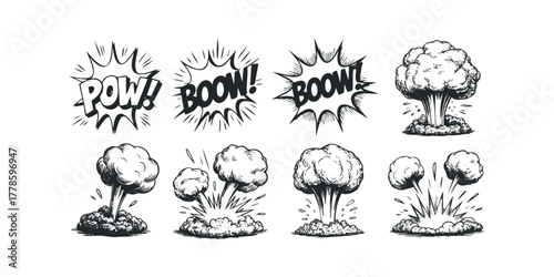 Comic book style explosions and sound effects collection