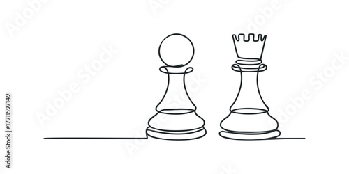 Single Line Drawing of Chess Pieces Pawn and Rook