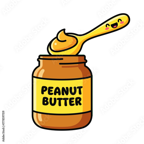 Cartoon Peanut Butter Jar and Spoon Illustration Perfect for Food and Recipe Concepts