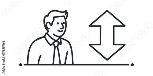 Man with Up and Down Arrow Icons Indicating Choice