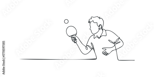 One line drawing of a man playing table tennis