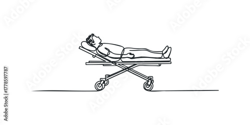 Person lying on medical stretcher on white background