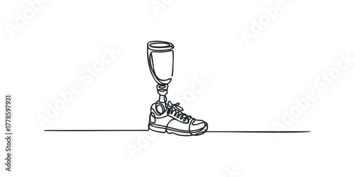 One line drawing of prosthetic leg with shoe