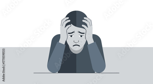 Struggling with Anxiety and Stress Person Holding Head in Despair Emotional Pain and Mental Health Concept Illustration