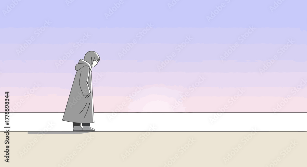 Obraz premium Solitary Figure in Vast Winter Landscape Minimalist Illustration