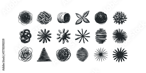 Hand Drawn Abstract Scribble Shapes and Floral Forms