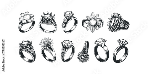 Collection of Assorted Gemstone and Flower Motif Rings