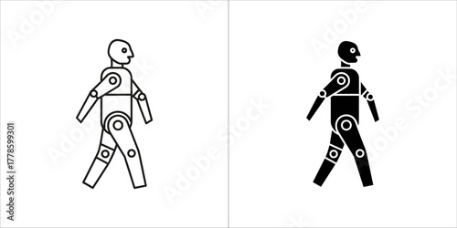 Walking robot line and glyph icon