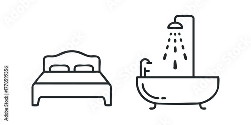 Outline icon of a bed and a shower