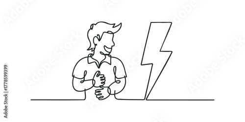 Happy man with lightning symbol gesture