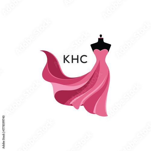 KHC Elegant Pink Fashion Dress Logo. KHC Mannequin Boutique & Bridal Shop Branding Luxury Fashion. KHC Logo Design.
