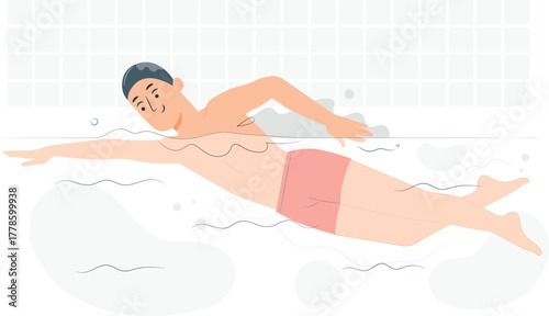 Man Swimming Freestyle In A Pool With Bubbles And Waves water sport