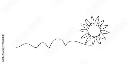 Minimalist sun and wavy line drawing