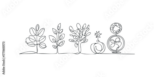 Continuous Line Drawing of Plant Forms and Abstract Shapes