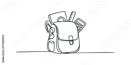 Backpack filled with school supplies and calculator