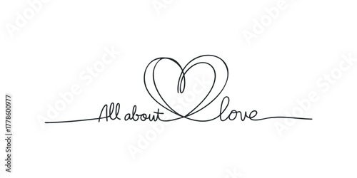 Heart shape with continuous line text All about love