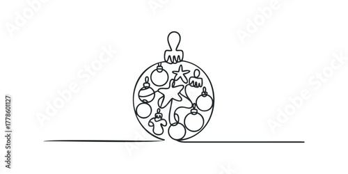 Christmas ornament with decorative elements in continuous line