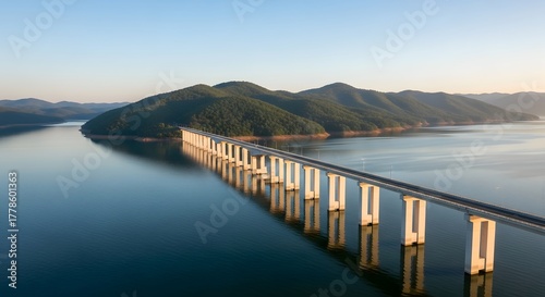 Wallpaper Mural Bridge over calm lake with green hills Torontodigital.ca