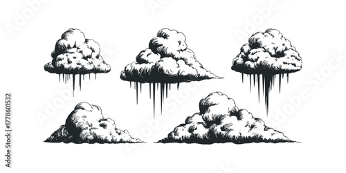 Pencil sketch of cumulus clouds with dramatic hanging formations