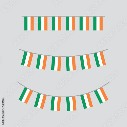 Seamless flag of Ireland party bunting border. Flat design illustration.	
