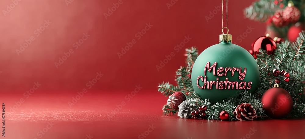 Obraz premium 3D Merry Christmas text with festive green and red colors