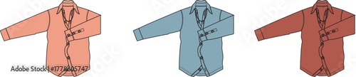 A visually appealing flat illustration showcasing three collared shirts neatly folded, displayed in a row against a white background