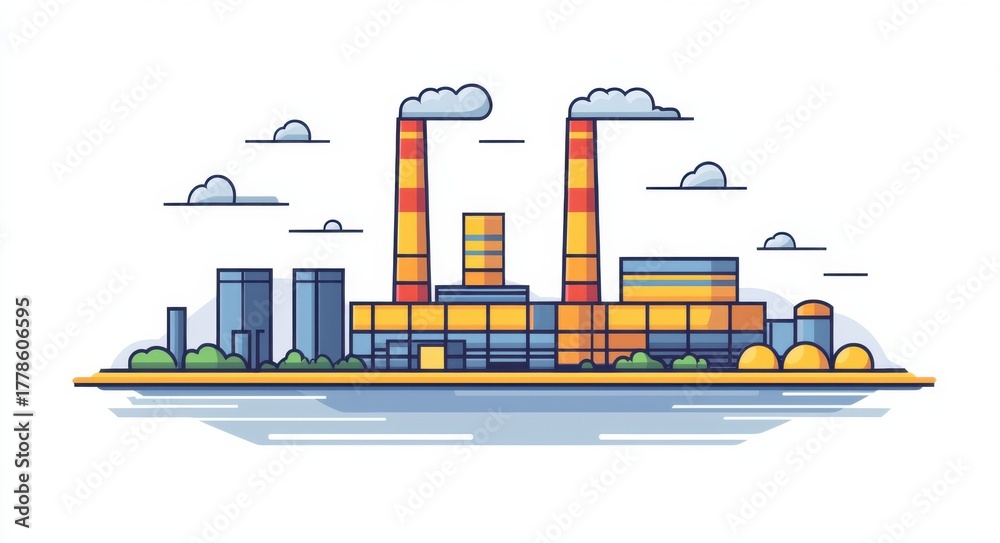 Obraz premium Colorful flat illustration of a nuclear power plant