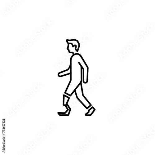 Line icon of a person with a prosthetic leg walking, representing disability, amputees, and accessibility