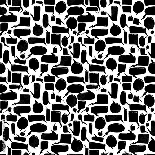 Black bubble speak doodle seamless pattern background