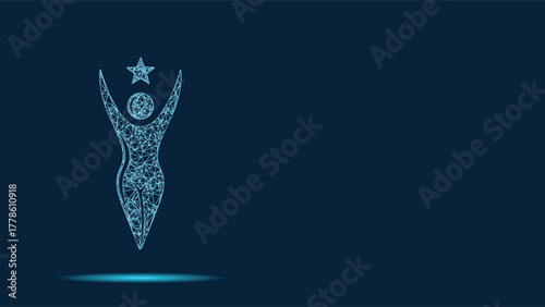 Polygonal Figure Achieving Success with Star Above Head: Conceptual Illustration of Success, Achievement, and Leadership in Business, Technology, and Personal Growth